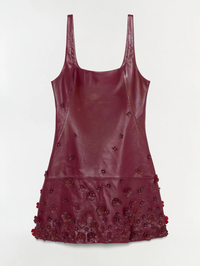 Front view of the Talen Leather Mini Dress in fig by Simkhai with beaded embellishment