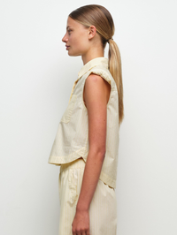 Winslow Sleeveless Cropped Shirt in Buttercream Stripe by SIMKHAI - View 3