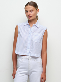 Winslow Sleeveless Cropped Shirt in White Stripe by SIMKHAI-WHITE STRIPE-AMY Atelier
