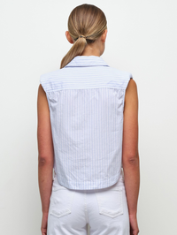 Winslow Sleeveless Cropped Shirt in White Stripe by SIMKHAI - View 2