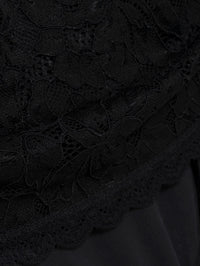 Detail of the scalloped floral lace on the SIMKHAI Zurie Lace Bodysuit in Black.