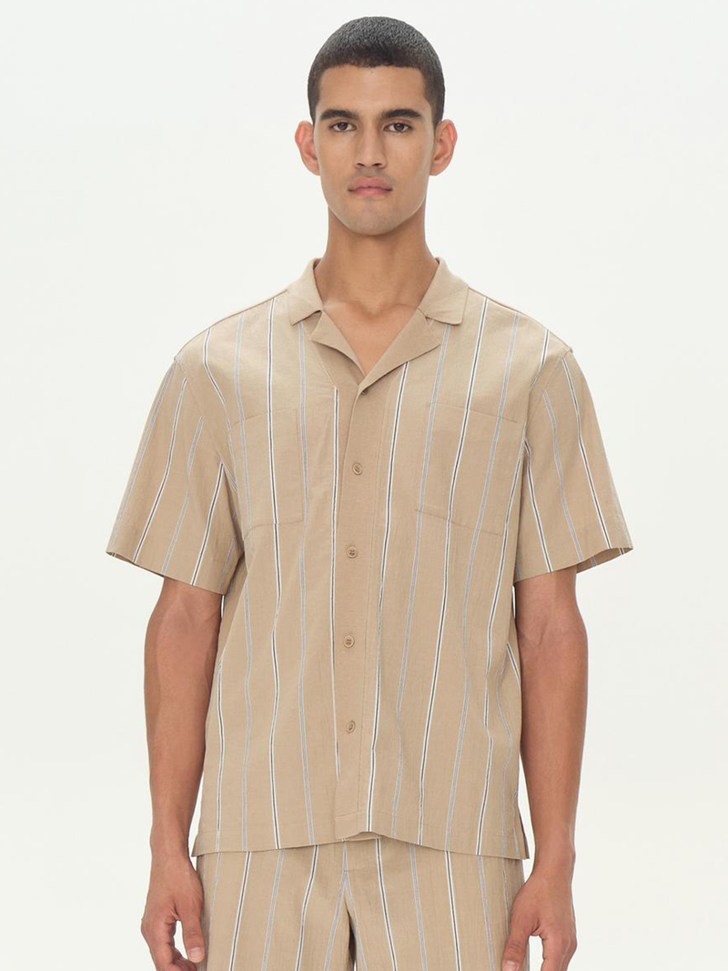 Justin Yarn Dye Stripe Shirt in Khaki