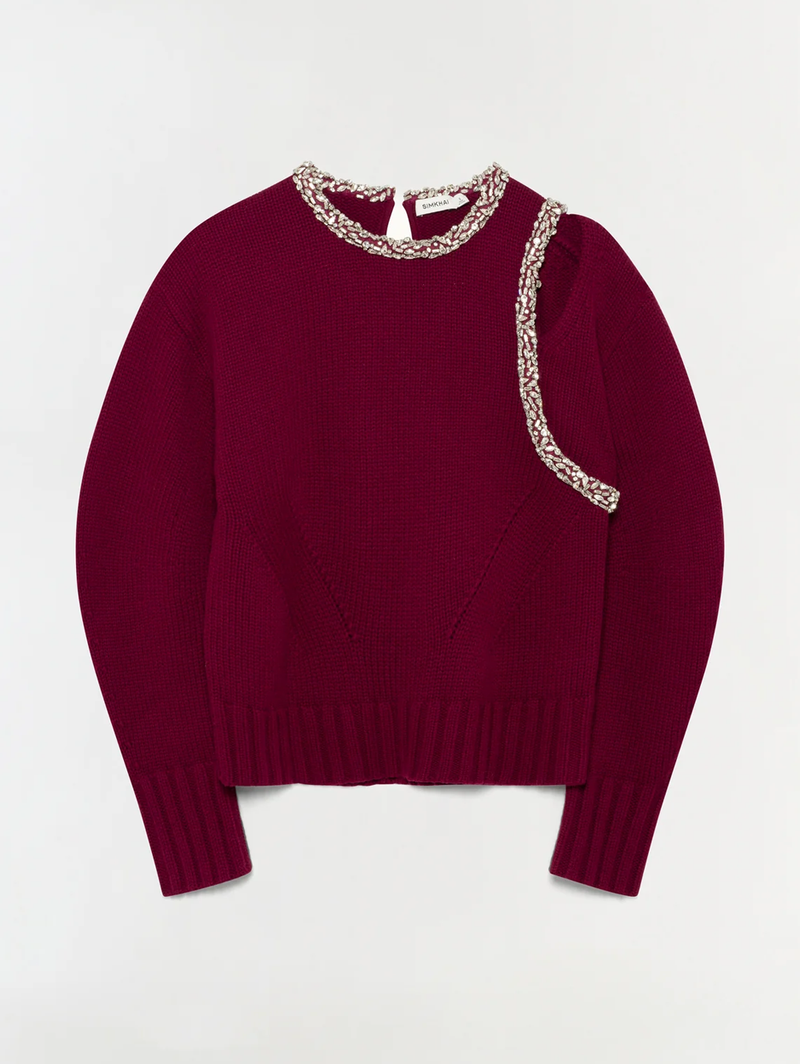 Monroe Embellished Pullover in Oxblood