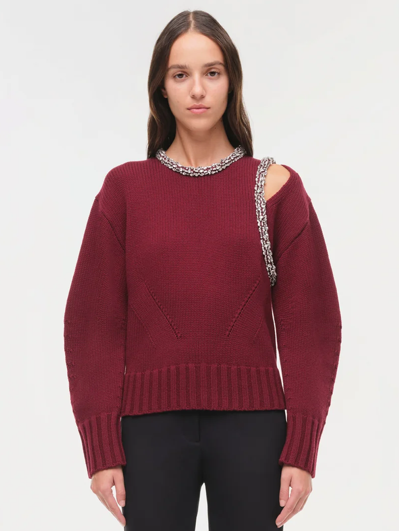 Monroe Embellished Pullover in Oxblood