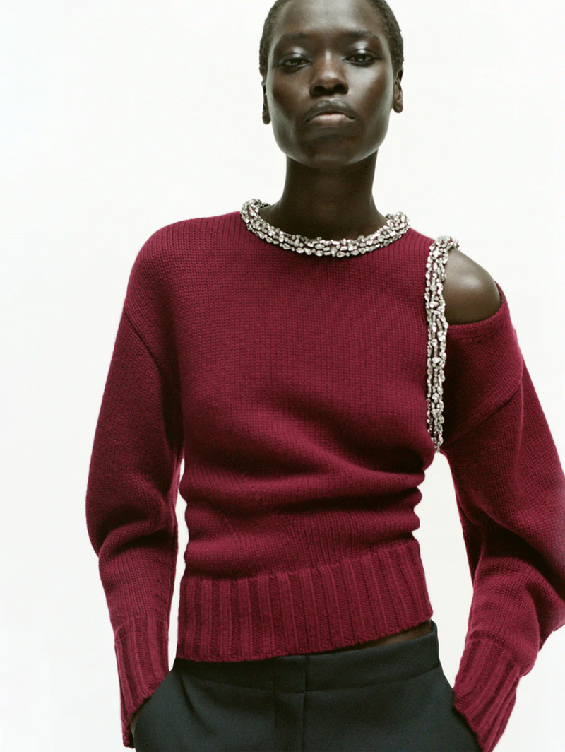 Monroe Embellished Pullover in Oxblood