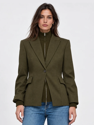 Auden Knit Combo Blazer in Dark Olive