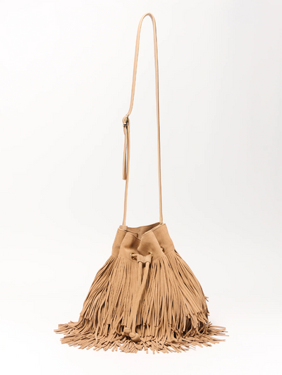 Marena Suede Fringe Crossbody in Light Camel