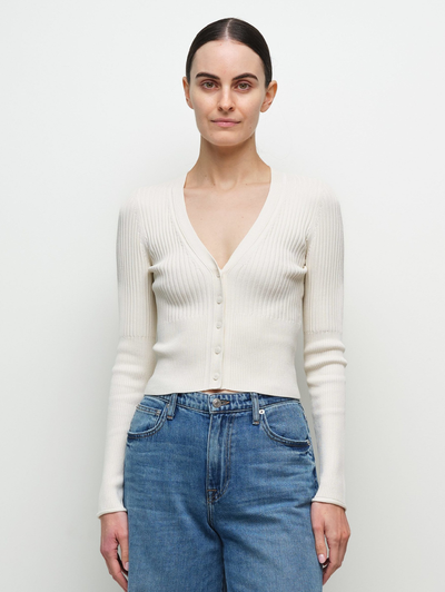 Ailany Rib Knit Cardigan in Ivory