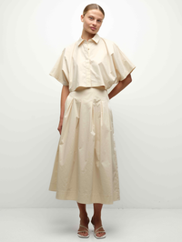 Elora Cotton Midi Skirt in Stone