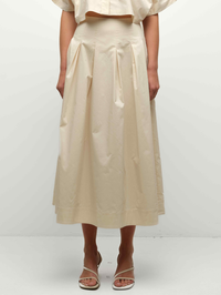 Elora Cotton Midi Skirt in Stone
