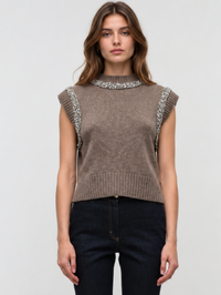 Joanae Sleeveless Pullover with Embellishment in Birch Melange