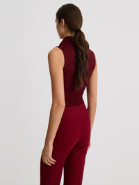Back view of the SMYTHE Cowl Neck Knit Shell in Garnet showing the sleeveless fitted shape