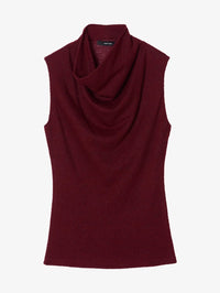Flat lay of the SMYTHE Cowl Neck Knit Shell in Garnet showing the draped cowl and bouclé knit