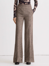 Front view of the High Rise Wide Leg Pant in Biscotti Tweed by SMYTHE with textured knit fabric