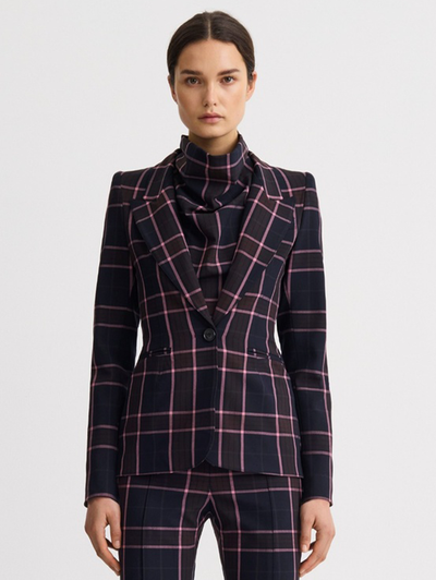 Hourglass Blazer in Fig Plaid