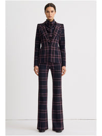 Front view of the Hourglass Blazer in Fig Plaid by SMYTHE, styled with matching plaid trousers