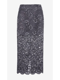 Flat product view of the SMYTHE Lace Pencil Skirt in Graphite velvet lace on white.