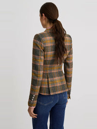 Back view of the SMYTHE One Button Blazer in Rose Multi showing the center vent and buttoned cuffs