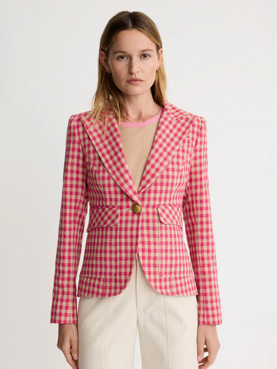 Pink Check Patch Pocket One Button Blazer
