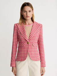 Pink Check Patch Pocket One Button Blazer by SMYTHE-PINK CHECK-AMY Atelier