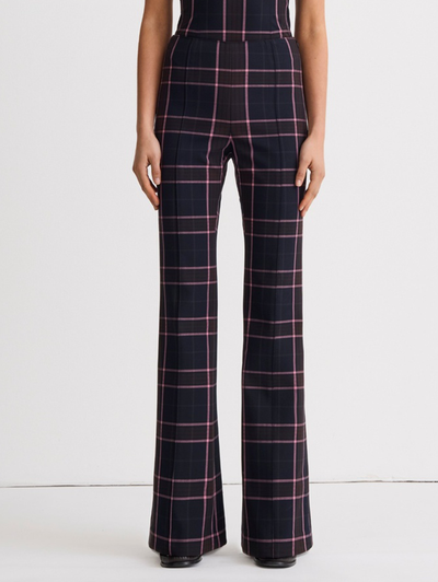 Pintuck Flare Pant in Fig Plaid