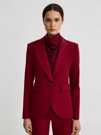 Front view of the Seamed Blazer in Garnet Fleck by SMYTHE with single-button closure