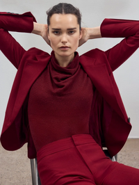Front view of the Seamed Blazer in Garnet Fleck by SMYTHE, styled with coordinating knit top