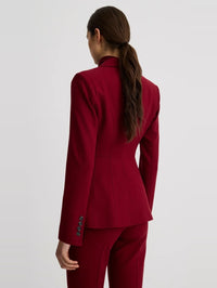 Back view of the SMYTHE Seamed Blazer in Garnet Fleck showing the contoured back seaming