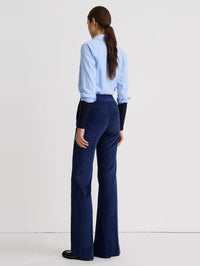Back view of the SMYTHE Wide Leg Trouser in Sapphire Corduroy showing the full-length wide leg.