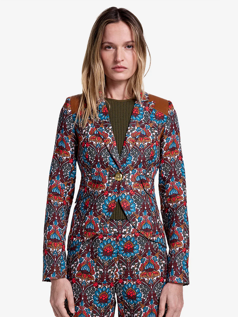 Burgundy Multi Rifle-Patch One Button Blazer