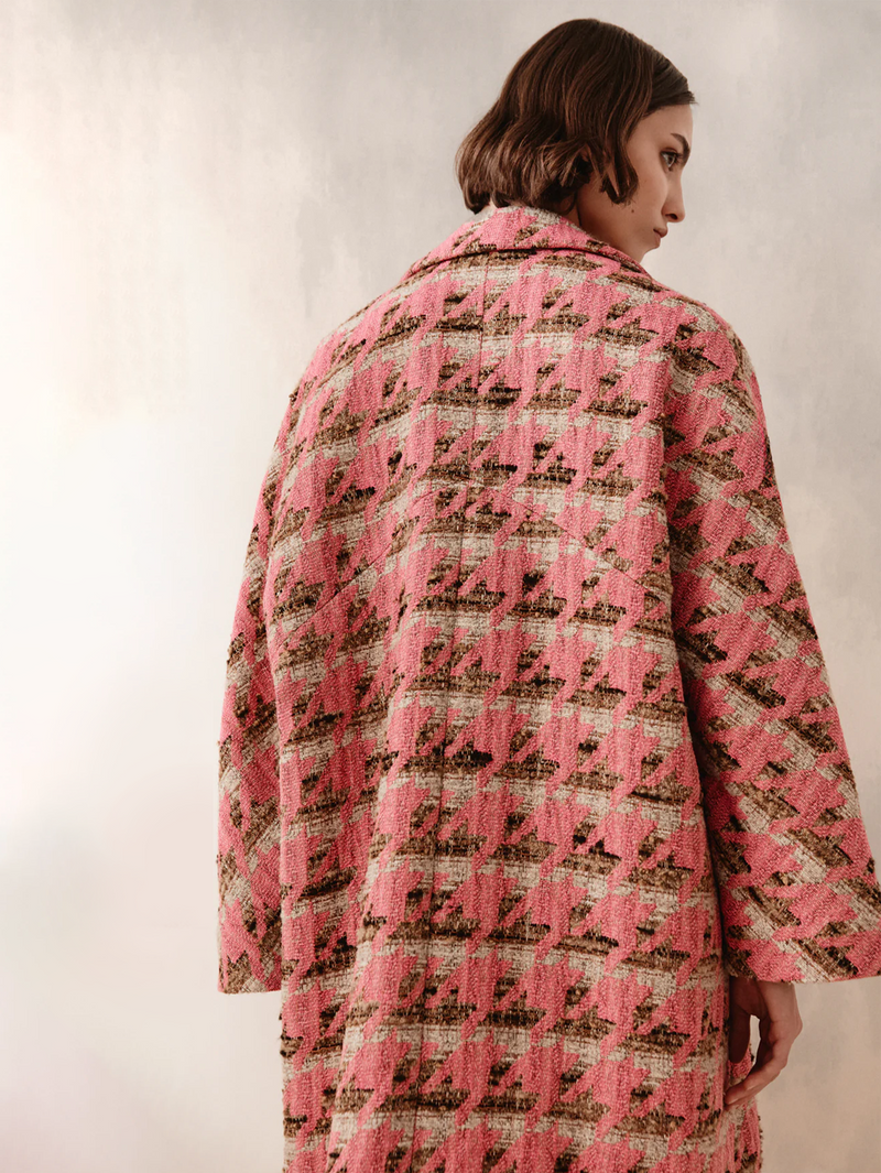 Pink Houndstooth Oversized Swing Coat