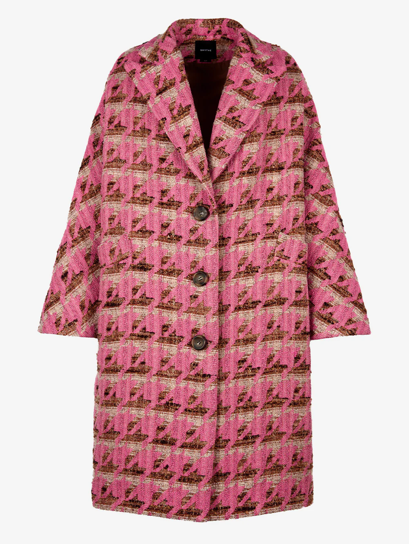 Pink Houndstooth Oversized Swing Coat