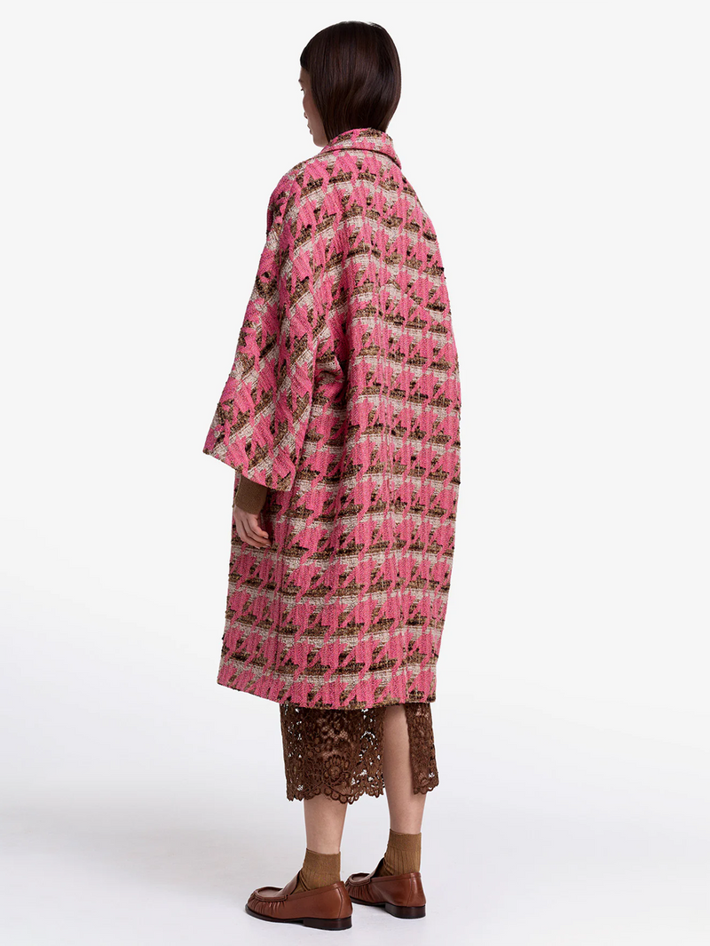 Pink Houndstooth Oversized Swing Coat