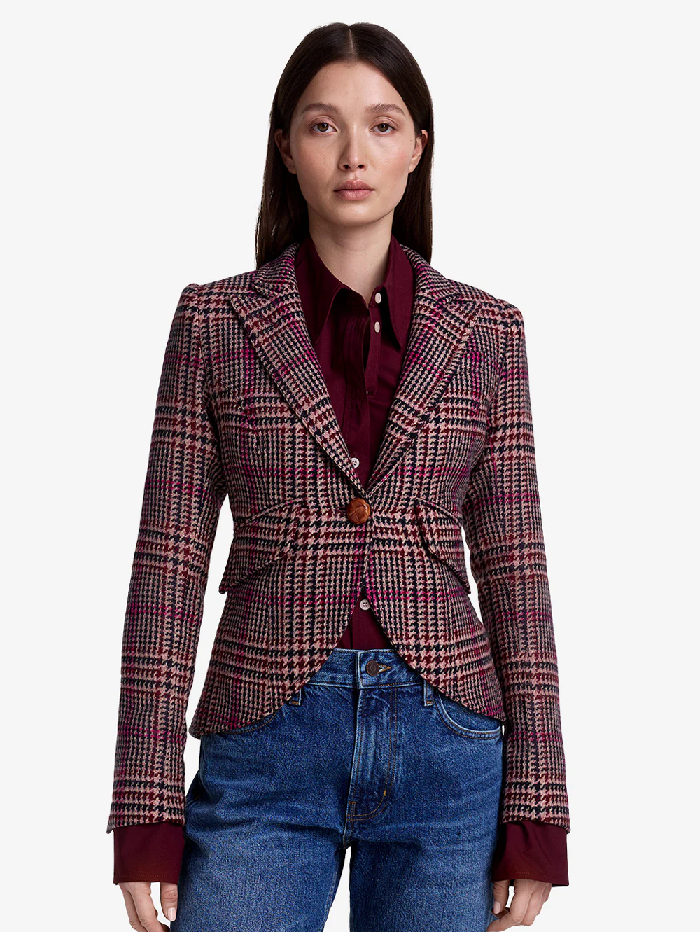 Berry Glen Check One Button Blazer