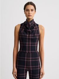 Funnel Neck Shell in Fig Plaid