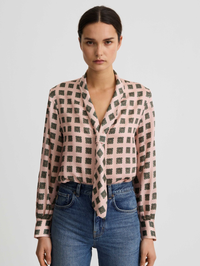 V-Necktie Blouse in Blush Medallion