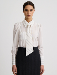 Neck Tie Box Pleat Shirt in White Stripe