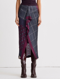 Front Ruffle Skirt in Slate Patchwork