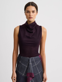 Cowl Neck Knit Shell in Currant