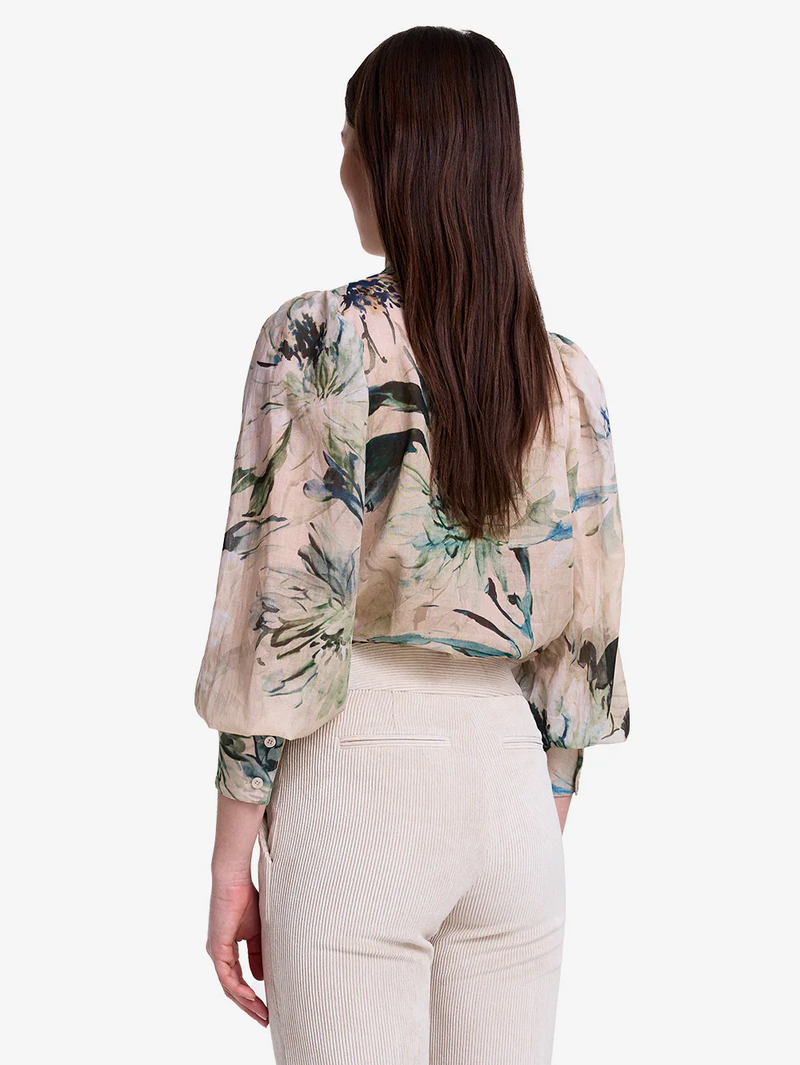 Green Brushstroke Bishop Sleeve Frontier Blouse
