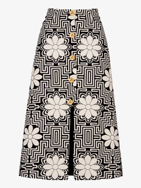 Black Graphic A-Line Midi Skirt