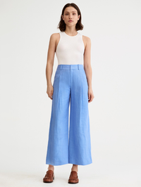 Periwinkle Linen Cropped Pleated Trouser