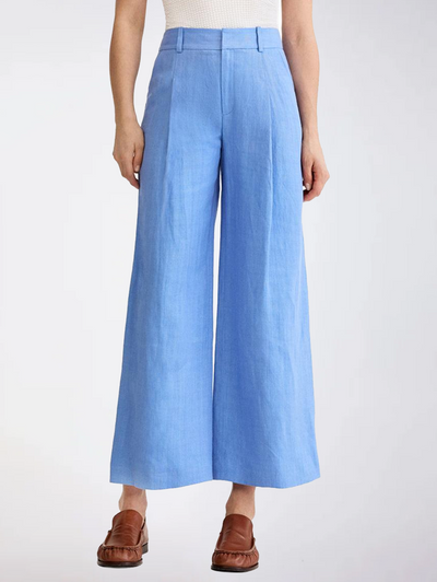 Periwinkle Linen Cropped Pleated Trouser