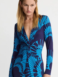 Graphic Navy Waist Knot Dress