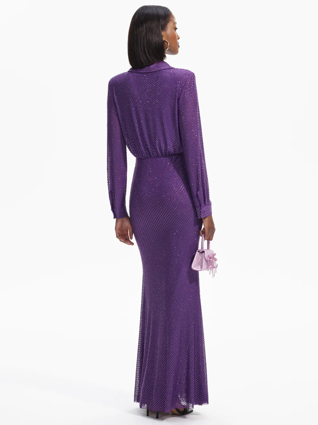 Purple Rhinestone Mesh Maxi Dress