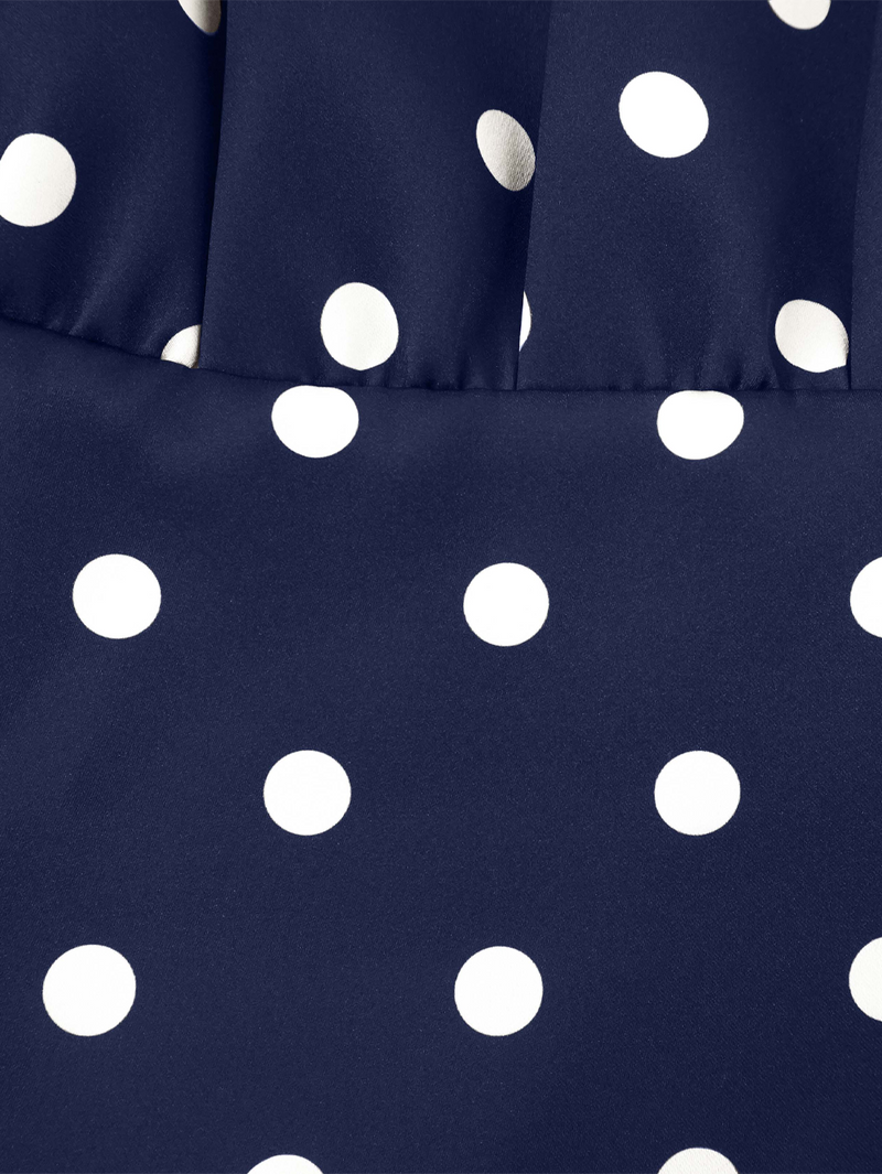 Navy Polka Dot Satin Midi Dress