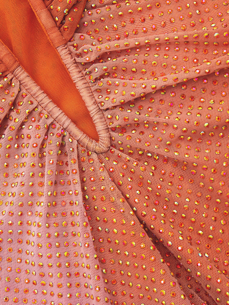 Orange Rhinestone Midi Dress