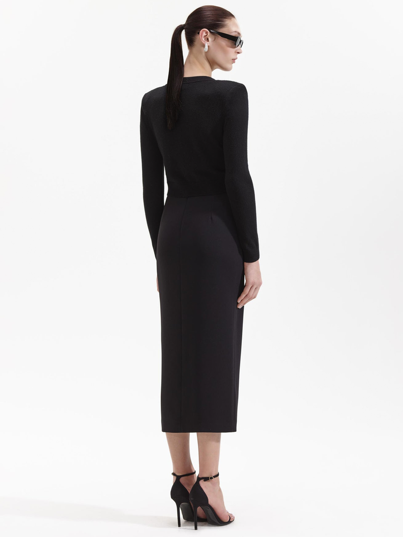 Black Crepe Midi Skirt