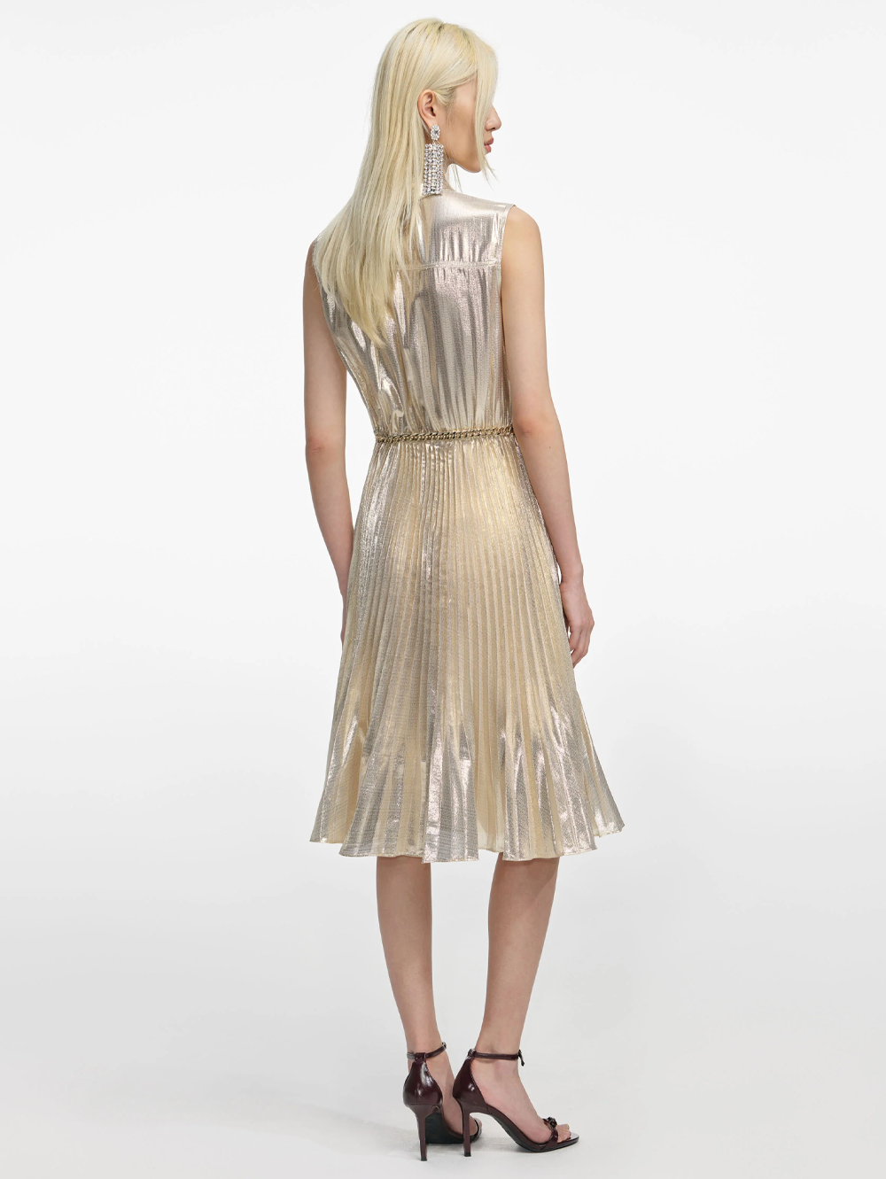 Gold Metallic Sleeveless Midi Dress