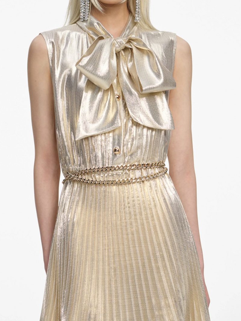 Gold Metallic Sleeveless Midi Dress